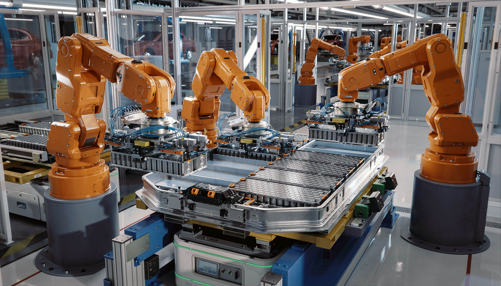 3 cánh tay robot trong nhà máy
